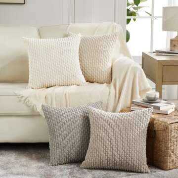 Fancy Homi 2 Packs Boho Cream Decorative Throw Pillow Covers 18x18 Inch for Couch Bed Sofa, Modern Farmhouse Home Decor, Soft Cute Plush Corduroy Cushion Case 45x45 CM