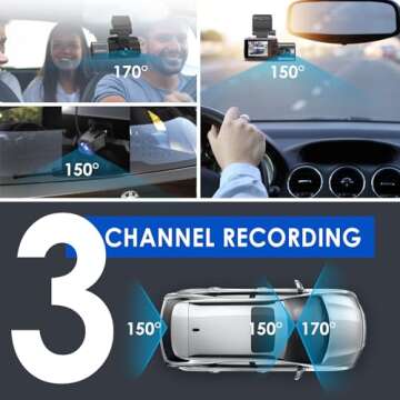 3 Channel Dash Cam - 2K Front + 1080P Inside and Rear Cameras with WiFi & Night Vision