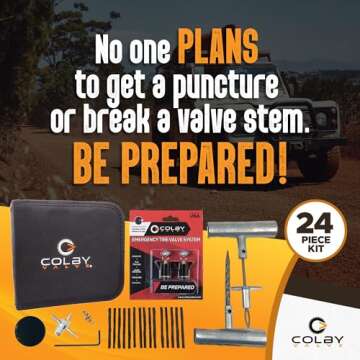 Colby Valve Complete Emergency Tire Repair Kit with Plugs | Includes Emergency Valve Stem Replacemen...