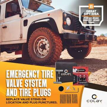 Colby Valve Complete Emergency Tire Repair Kit with Plugs | Includes Emergency Valve Stem Replacement Kit, 15 Tire Plugs, 2 Spare Schrader Valve Cores, Repair Accessories and Case