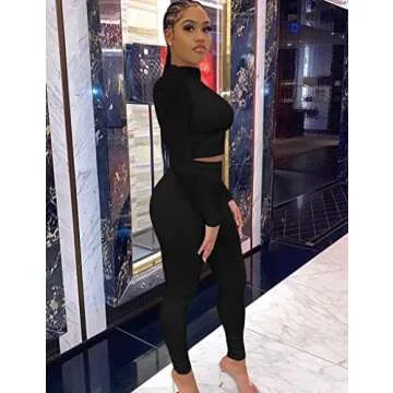 Kaximil Women's Workout Tracksuit 2 Piece Outfits Long Sleeve Crop Top High Waist Legging Pants Set