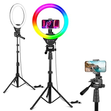 Eicaus 12" RGB Ring Light with Tripod Stand and Phone Holder - 15 Color Effects for Video and Creati...