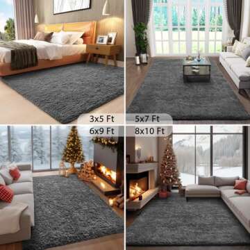 Ophanie Area Rugs for Bedroom Living Room, Grey Fluffy Fuzzy Shag Shaggy Soft Plush Carpet, 4x6 Indoor Floor Gray Rug for Kids Home Dorm Decor Aesthetic