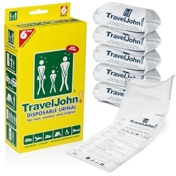 TravelJohn Disposable Urinal for Emergencies and Travel - 6 Pack