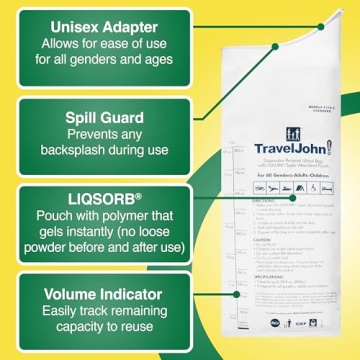 TravelJohn Disposable Urinal for Emergencies and Travel - 6 Pack