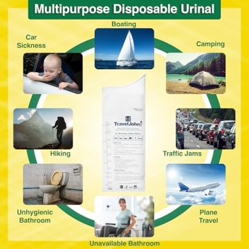 TravelJohn Disposable Urinal for Emergencies and Travel - 6 Pack