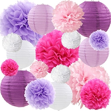 Purple Themed Hanging Tissue Paper Centerpieces Pom Poms Flowers DIY Craft Supplies Birthday Party D...