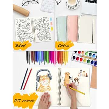 SUNEE Spiral Dotted Notebooks - Large Spiral Bullet Journals, 8.5" x 11", 120gsm Thick Dotted Paper, 3 Pack Dot Grid Notebook for Women, School, Office, 64 Sheets, Blue, Pink, Transparent