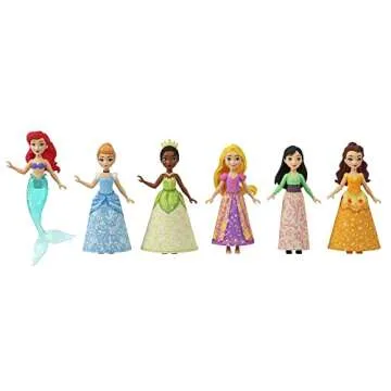 Mattel Disney Princess Toys, Small Doll Party Set with 6 Posable Dolls in Sparkling Clothing & 13 Tea Time Accessories