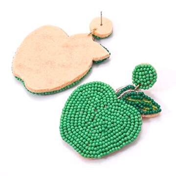 Beaded Earrings HandmadeTeacher Apple Bead Dangling Earrings Funny Fruit Drop Dangle Earrings for Women Teacher’s Day Appreciation Back to School Jewelry Gifts