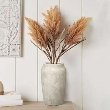 Briful 9.06'' Large Ceramic Rustic Vase Shabby Vintage Textured Vase, 4.33'' Wide Mouth Pampas Vase for Fake Flowers Branches, Farmhouse Home Décor, Weddings Shelf Table Decor,Heige