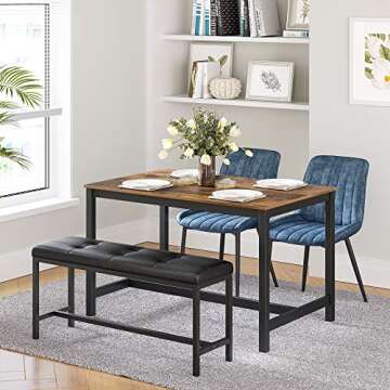 VASAGLE Dining Table Bench, Ottoman Bench with PU Leather Padded Seat, Steel Frame, 42.5 x 12.8 x 18...