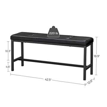 VASAGLE Dining Table Bench, Ottoman Bench with PU Leather Padded Seat, Steel Frame, 42.5 x 12.8 x 18.9 Inches, for Dining Room, Living Room, Hallway, Bedroom, Black UKTB034B81