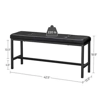 VASAGLE Dining Table Bench, Ottoman Bench with PU Leather Padded Seat, Steel Frame, 42.5 x 12.8 x 18.9 Inches, for Dining Room, Living Room, Hallway, Bedroom, Black UKTB034B81