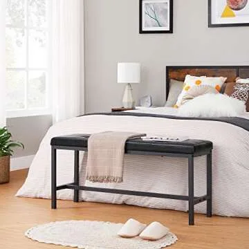 VASAGLE Dining Table Bench, Ottoman Bench with PU Leather Padded Seat, Steel Frame, 42.5 x 12.8 x 18.9 Inches, for Dining Room, Living Room, Hallway, Bedroom, Black UKTB034B81