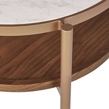 Amazon Brand – Rivet Modern White Marble and Wood Double Storage Wood Shelf Side End Table, 21.3"H, White/Brass/Walnut