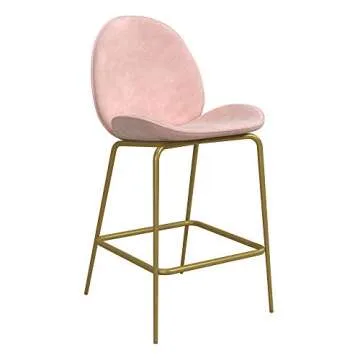 CosmoLiving by Cosmopolitan Astor Upholstered, Pink Velvet with Brass Metal Leg Counter Stool