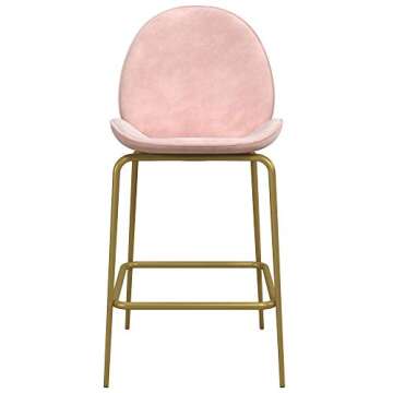 CosmoLiving by Cosmopolitan Astor Upholstered, Pink Velvet with Brass Metal Leg Counter Stool