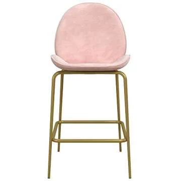 CosmoLiving by Cosmopolitan Astor Upholstered, Pink Velvet with Brass Metal Leg Counter Stool