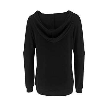 PRETTODAY Women's Casual Lightweight Hoodies Long Sleeve White Drawstring Sweatshirts Loose Pullovers with Pocket (Deep black, XX-Large)