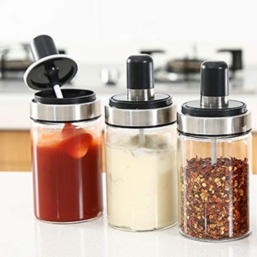 TENTA KITCHEN 3 High Borosilicate Glass Spice Jars with Spoon and Lid Design, Airtight Cap, Premium ...