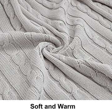 NTBAY 100% Pure Cotton Oversize (60x80) Cable Knit Throw Blanket, Super Soft Warm Knitted Throw Blan...