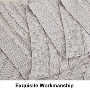 NTBAY 100% Pure Cotton Oversize (60x80) Cable Knit Throw Blanket, Super Soft Warm Knitted Throw Blanket for Bed, Sofa, Chair, Couch - Extra Cozy, Machine Washable, Comfortable Home Decor, Silver Grey