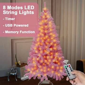 4.5ft Small Pink Christmas Tree - 120 LED Lights 350 Pink Branch Tips Artificial Christmas Tree with...