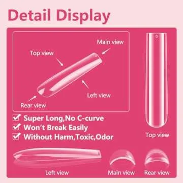 Quaferen Clear Square Nail Tips, 504Pcs XXXL Extra Long Tapered Square Straight Acrylic Nail Tips, Full Cover No C Curve Gel Nail Tips False Nail Extension Tips for Nail Art