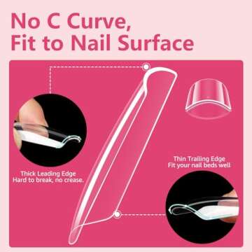 Quaferen Clear Square Nail Tips, 504Pcs XXXL Extra Long Tapered Square Straight Acrylic Nail Tips, Full Cover No C Curve Gel Nail Tips False Nail Extension Tips for Nail Art