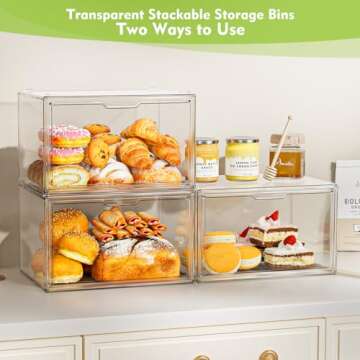 ONLYOILY 2PCS Upgrade Large Plastic Bread Box Bread Holder, Stackable Double Layer Bread Storage Container, Clear Bread Boxes for Kitchen Countertop, Pantry Storage