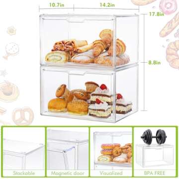 ONLYOILY 2PCS Upgrade Large Plastic Bread Box Bread Holder, Stackable Double Layer Bread Storage Container, Clear Bread Boxes for Kitchen Countertop, Pantry Storage