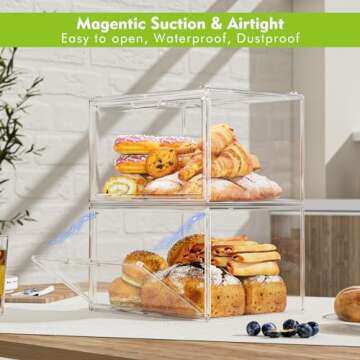 ONLYOILY 2PCS Upgrade Large Plastic Bread Box Bread Holder, Stackable Double Layer Bread Storage Container, Clear Bread Boxes for Kitchen Countertop, Pantry Storage