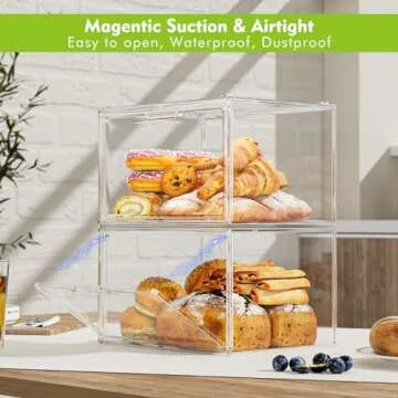 ONLYOILY 2PCS Upgrade Large Plastic Bread Box Bread Holder, Stackable Double Layer Bread Storage Container, Clear Bread Boxes for Kitchen Countertop, Pantry Storage