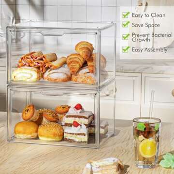 ONLYOILY 2PCS Upgrade Large Plastic Bread Box Bread Holder, Stackable Double Layer Bread Storage Container, Clear Bread Boxes for Kitchen Countertop, Pantry Storage