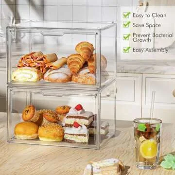 ONLYOILY 2PCS Upgrade Large Plastic Bread Box Bread Holder, Stackable Double Layer Bread Storage Container, Clear Bread Boxes for Kitchen Countertop, Pantry Storage
