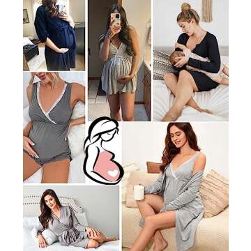 Premium SWOMOG Maternity Robe Nursing Pajamas Set