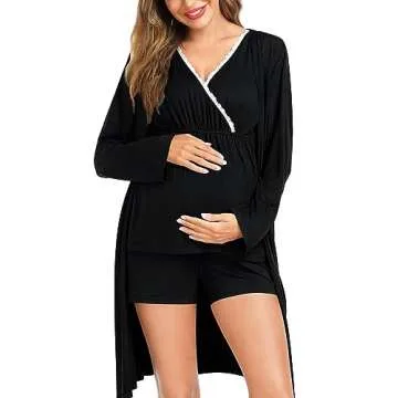Premium SWOMOG Maternity Robe Nursing Pajamas Set