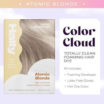 Hally Hair Color Cloud Hair Dye (Atomic Blonde) - Demi-Permanent Foam Hair Color for Women & Men - M...