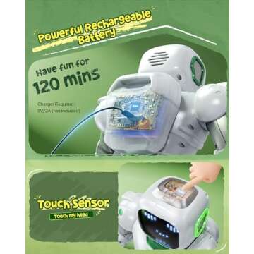 Ruko 1088 Large Robot Toys for Kids, Voice and App Control, Smart Remote Control Carle Robots, Programmable Interactive Music Girls Boys Toys, Gifts for Kids 4 5 6 7 8 9 Year Old, Green