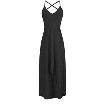 KILIG Women's V Neck Sleeveless Casual Summer Sundresses Asymmetrical Solid Long Maxi Dresses(Black,Small)