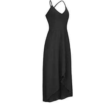 KILIG Women's V Neck Sleeveless Casual Summer Sundresses Asymmetrical Solid Long Maxi Dresses(Black,Small)