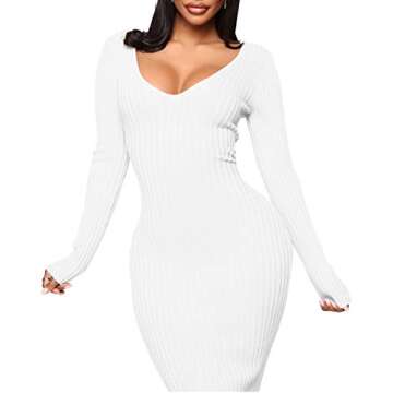 Women's Sexy Off Shoulder Long Sleeves Sweater Dress Knit Slim Cardigans White Outfits