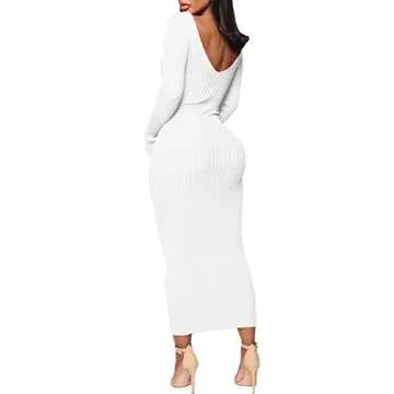 Women's Sexy Off Shoulder Long Sleeves Sweater Dress Knit Slim Cardigans White Outfits