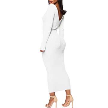 Women's Sexy Off Shoulder Long Sleeves Sweater Dress Knit Slim Cardigans White Outfits