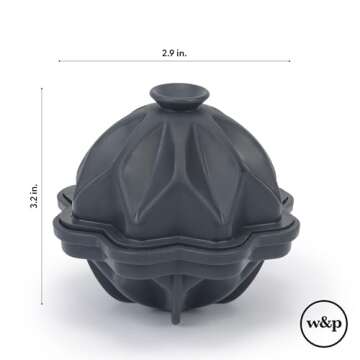 W&P Design Ripple Single Ice Mold, Perfect Etched Sphere, Slow Melting for Whiskey and Cocktails, Food Grade Premium Silicone, Dishwasher Safe, BPA Free