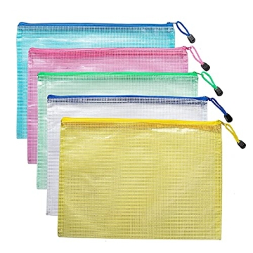 JIANYI Mesh Zipper Pouch, Waterproof Zipper Bags, A4 Size Multipurpose Mesh Bags with Zipper for Org...