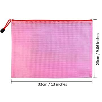 JIANYI Mesh Zipper Pouch, Waterproof Zipper Bags, A4 Size Multipurpose Mesh Bags with Zipper for Organizing Office Supplies, School and Travel Accessories