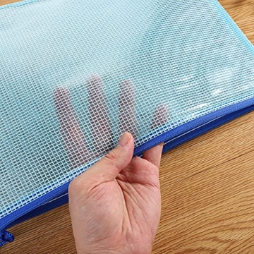 JIANYI Mesh Zipper Pouch, Waterproof Zipper Bags, A4 Size Multipurpose Mesh Bags with Zipper for Organizing Office Supplies, School and Travel Accessories