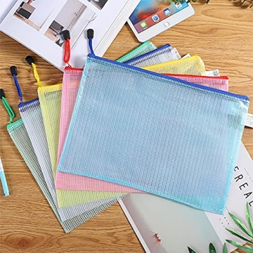 JIANYI Mesh Zipper Pouch, Waterproof Zipper Bags, A4 Size Multipurpose Mesh Bags with Zipper for Organizing Office Supplies, School and Travel Accessories